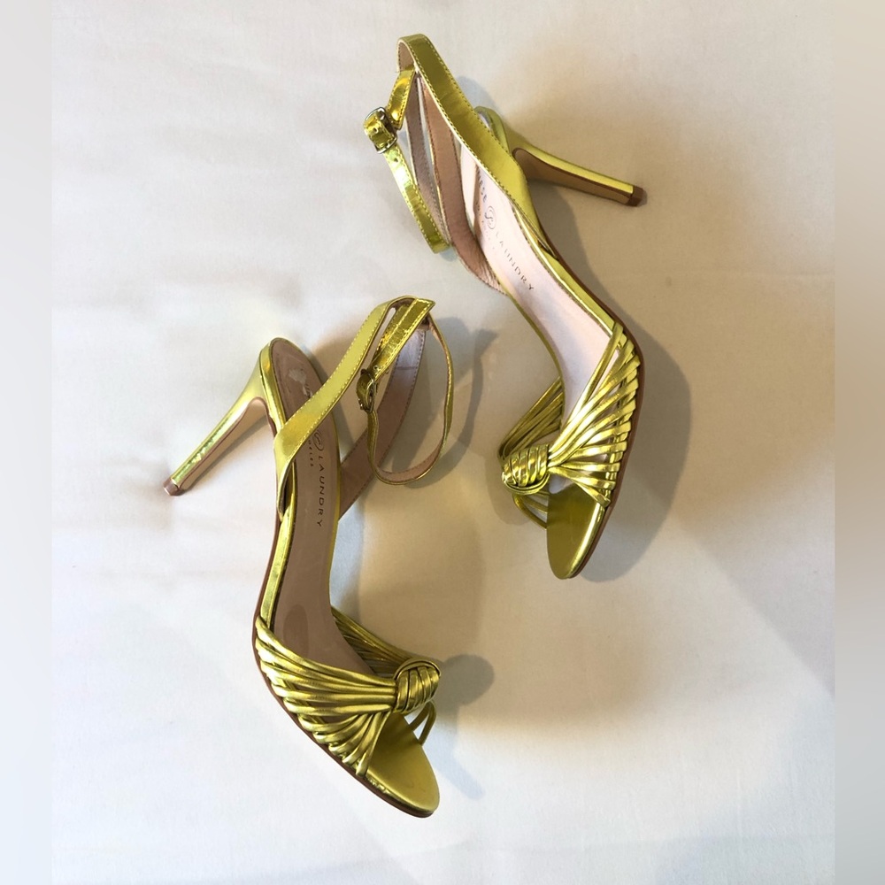 Chinese Laundry Metallic Lime Green Open-Toe Ankle-Strap Heels